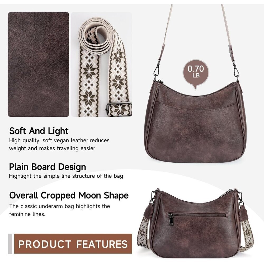 Women's Taupe Imported Leather Crossbody With Adjustable Strap Shoulder Handbag - Picture 5 of 6